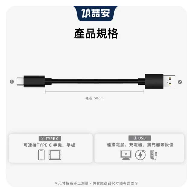 【ZA 喆安】USB3.2 Gen2 10G Type-C充電線50cm USB-A to Type-C傳輸線 適用iPhone 17/筆電/手機快充線