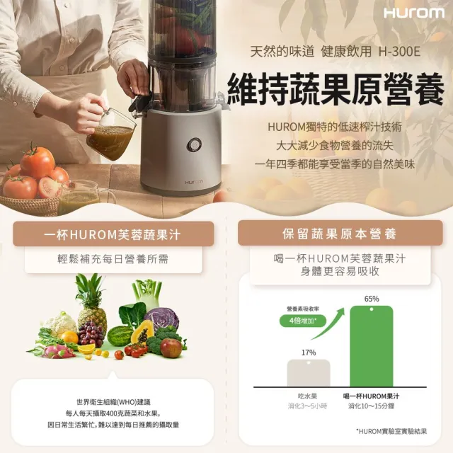 【HUROM】智能慢磨蔬果機(H-300E-IBBC03/BG/亞麻灰)