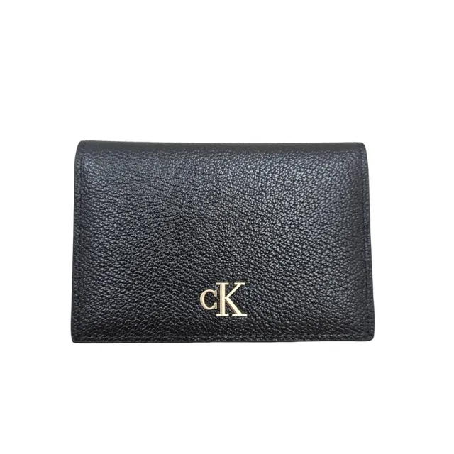 【CALVIN KLEIN】CK金屬字樣荔枝紋翻蓋卡夾禮盒組送禮原廠紙袋