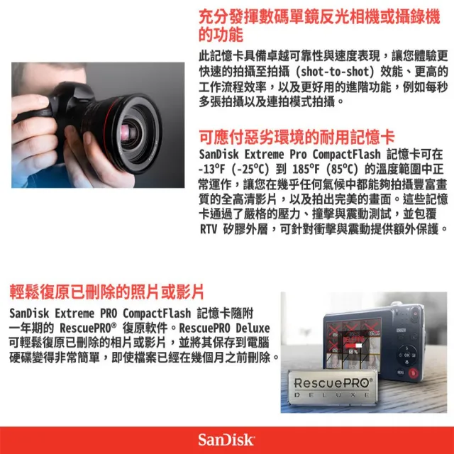 【SanDisk 晟碟】全新加速版 32GB Extreme Pro CF 記憶卡 4K支援(最高讀速160MB/s 有限永久保固)