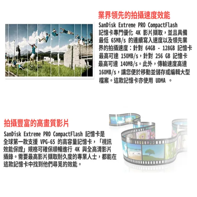 【SanDisk 晟碟】全新加速版 256GB Extreme Pro CF 記憶卡 4K支援(最高讀速160MB/s 有限永久保固)