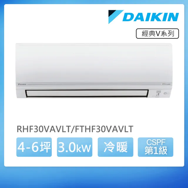 【DAIKIN 大金】空調速配★經典V4-6坪R32一級變頻冷暖3.0KW分離式空調(RHF30VAVLT/FTHF30VAVLT)