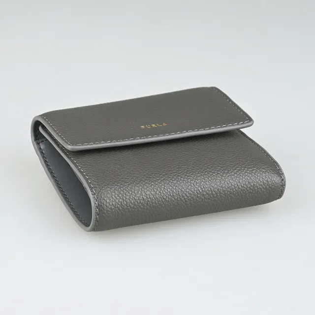 【FURLA 芙拉】FURLA精品粒面小牛皮短夾按釦折疊款(灰)