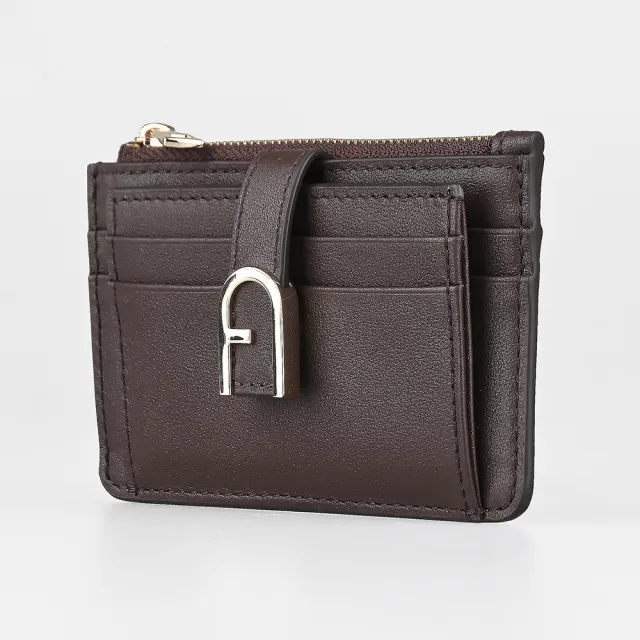 【FURLA 芙拉】FURLA精品粒面小牛皮拉鍊零錢卡夾(咖啡)