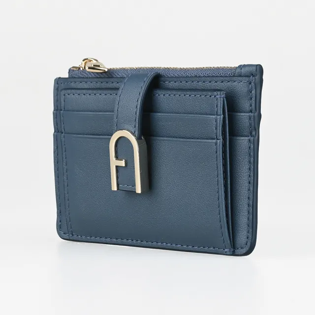 【FURLA 芙拉】FURLA精品粒面小牛皮拉鍊零錢卡夾(藍)