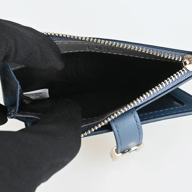 【FURLA 芙拉】FURLA精品粒面小牛皮拉鍊零錢卡夾(藍)