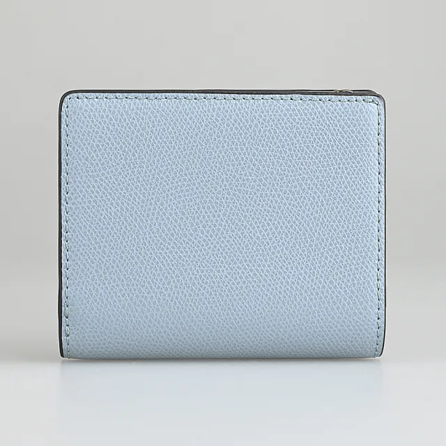 【FURLA 芙拉】FURLA 雷雕鍍金字LOGO Camelia系列小牛皮4卡按釦式零錢短夾(灰藍x水晶白)