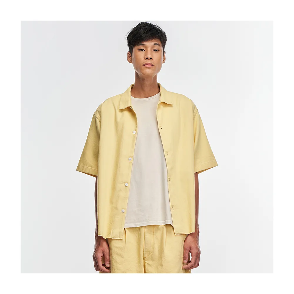 【LEVIS】Fresh夏日水果吧系列 男款短袖牛仔襯衫/Oversize寬鬆/純天然植物染工藝/檸檬黃 熱賣單品