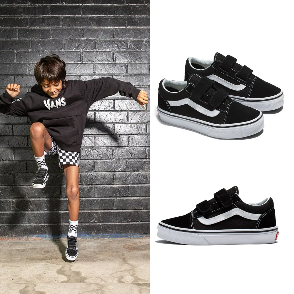 【VANS】官方旗艦 Old Skool V 中童款黑白色滑板鞋/休閒鞋(童鞋)