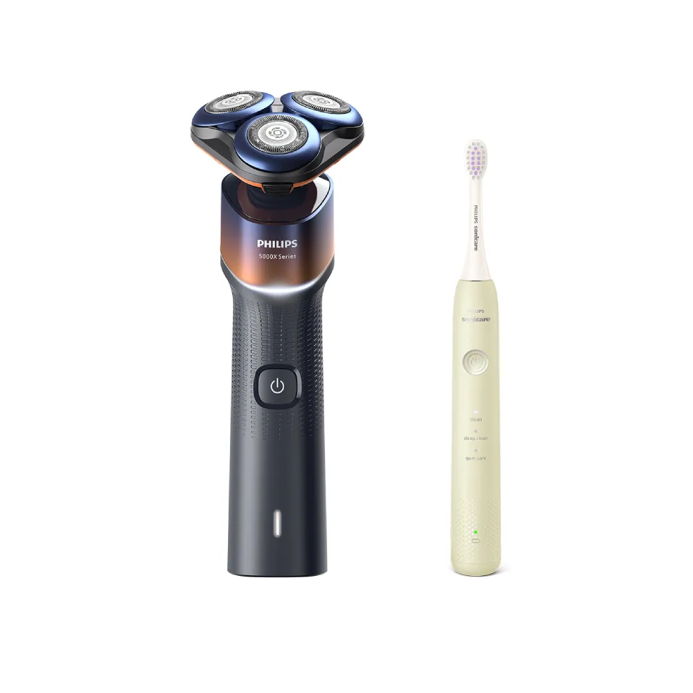 【Philips 飛利浦】momo獨家 X5012 X系列電鬍刀+HX2411音波牙刷 (AI護膚/官方直營)