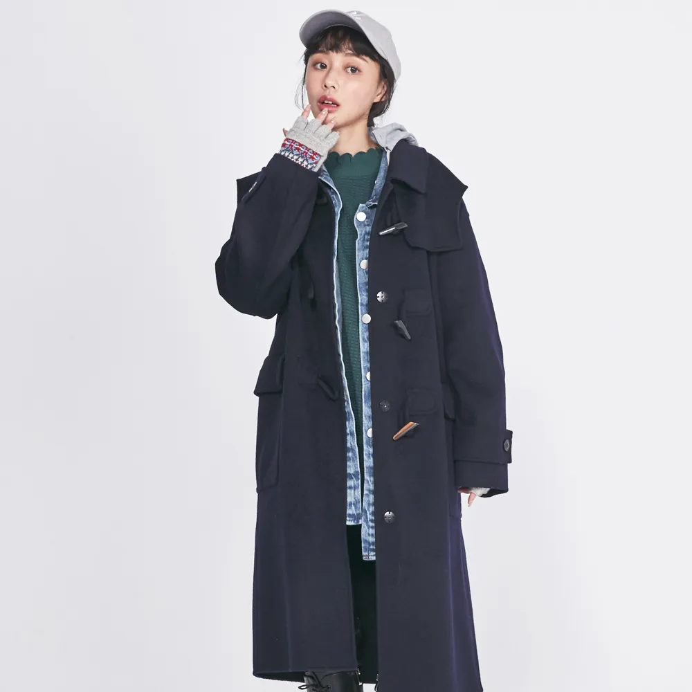 【betty’s 貝蒂思】毛呢牛角釦長版大衣(深藍)