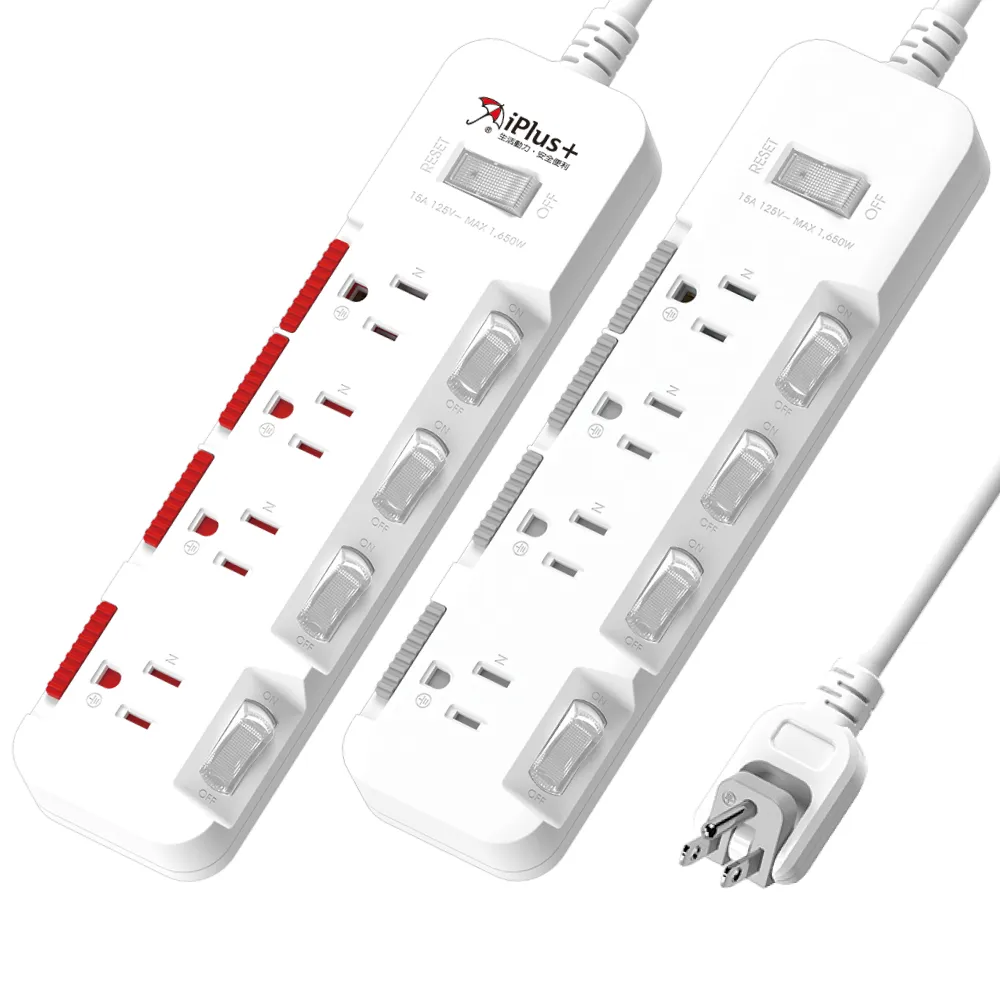 【iPlus+ 保護傘】5開4插3P防塵抗雷擊旋轉插頭延長線2.7M(PU-3547S 斜面開關.台灣製.防火)