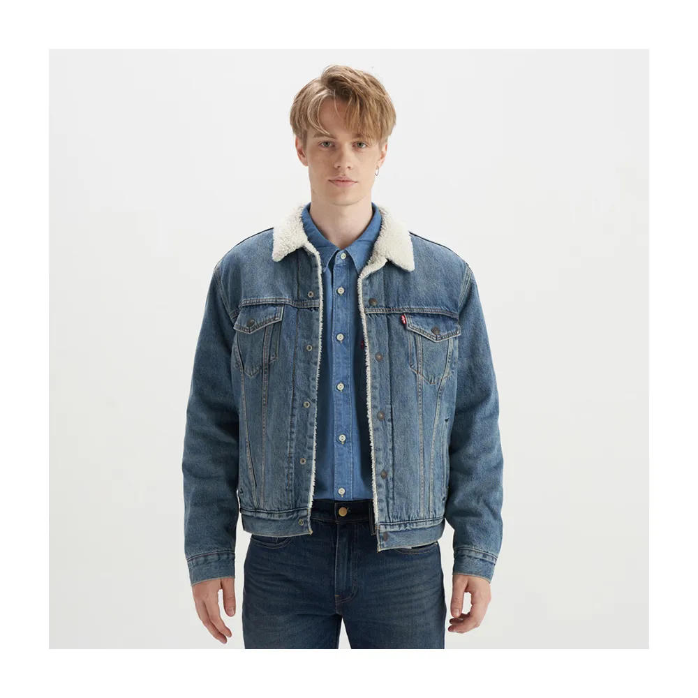 【LEVIS】男款 牛仔外套/Type3修身版型/Sherpa棉花絨/中藍基本款 熱賣單品 16365-0128