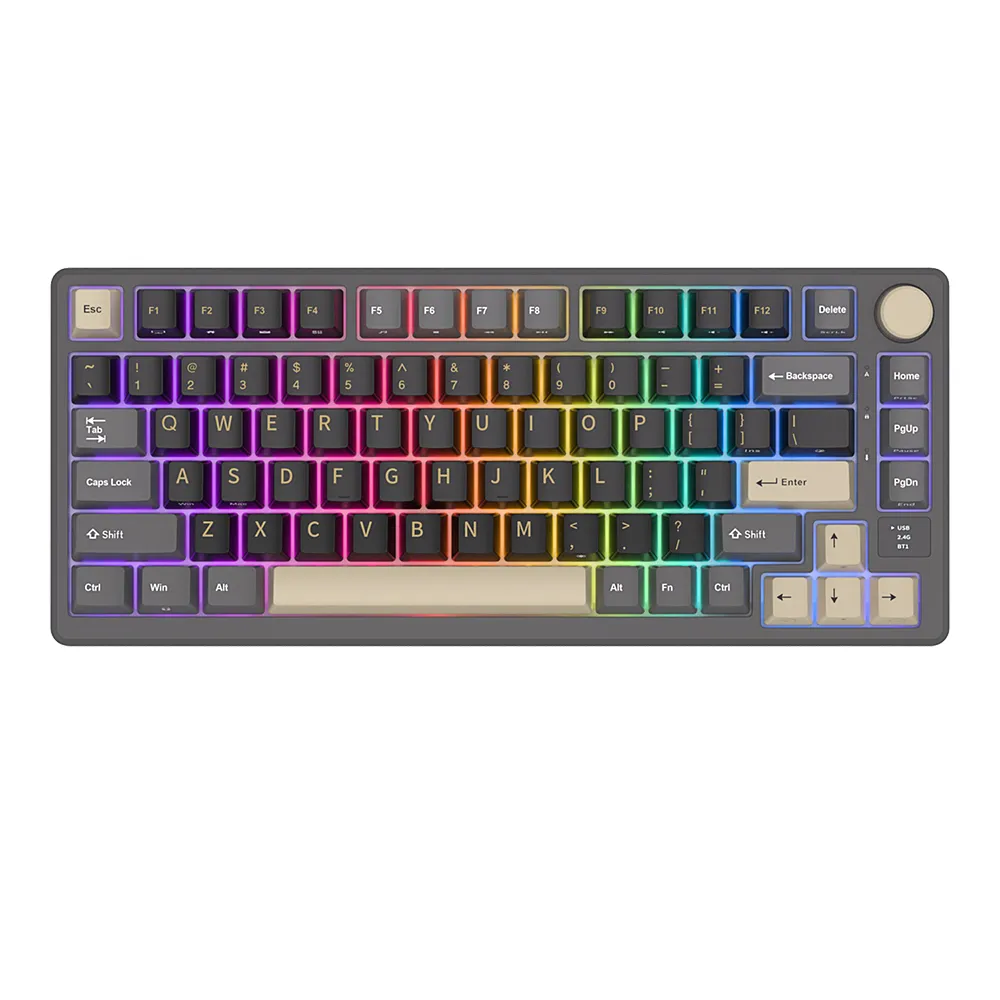 【RK ROYAL KLUDGE】M75 藍牙三模無線機械鍵盤 RGB魅影(PBT/K黃軸/中文注音/旋鈕調整/小螢幕/Gasket)