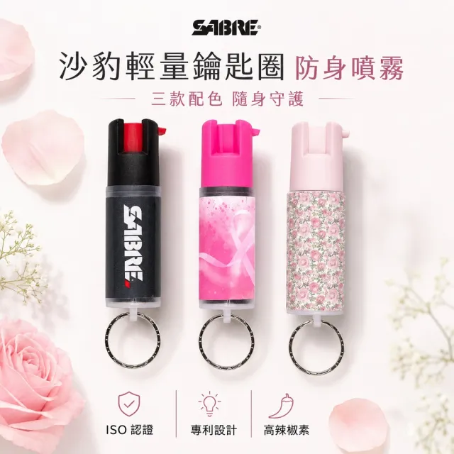 【SABRE 沙豹】輕量鑰匙圈防身噴霧 兩款可選(ISO認證 專利設計 高辣椒素) 安全