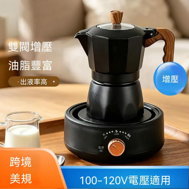 新川 110V美規雙閥摩卡壺電熱爐套裝(意式咖啡機 戶外便攜組 煮咖啡壺 加熱底座 整套組)
