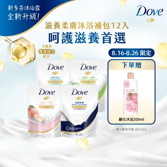 【Dove 多芬】滋養系列柔膚沐浴乳補充包12入/箱(滋養柔嫩/舒敏溫和/清爽水嫩/桃悅水透)