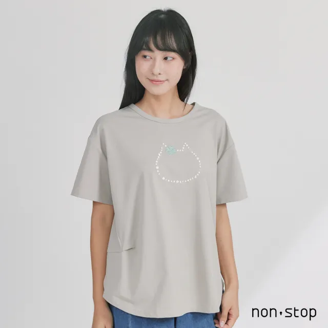 【non-stop】可愛小貓輪廓刺繡T恤-2色