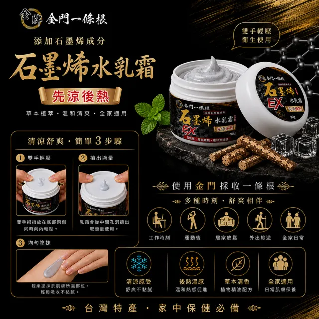 【金牌一條根】金牌金門一條根石墨烯水乳霜-先涼後熱3罐組(90g/罐 一條根 石墨烯 葡萄糖胺 舒緩酸痛)