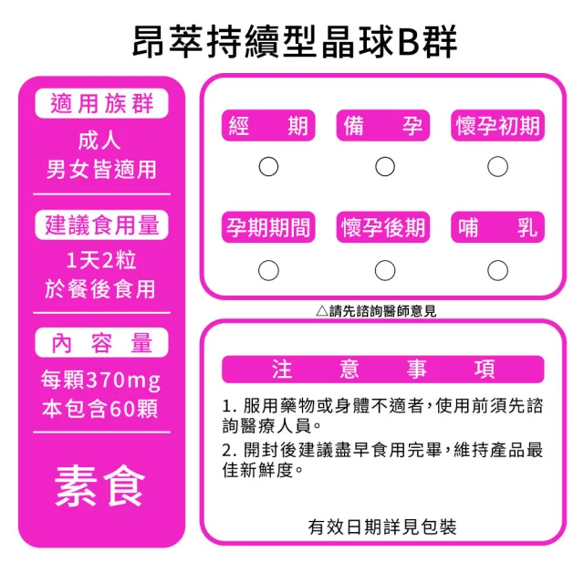 【Puriginal Life 昂萃】持續型晶球B群1包(60顆 B群/綜合維生素/維生素A/維生素C/維生素D/維生素E)