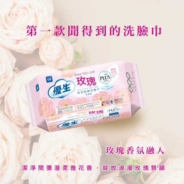 【US BABY 優生】香氛純棉洗臉巾-珍珠紋特厚型(玫瑰PLUS) 70抽x12包