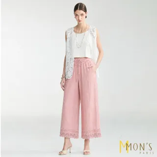 【MON’S】苧麻蕾絲褲口長褲(直)