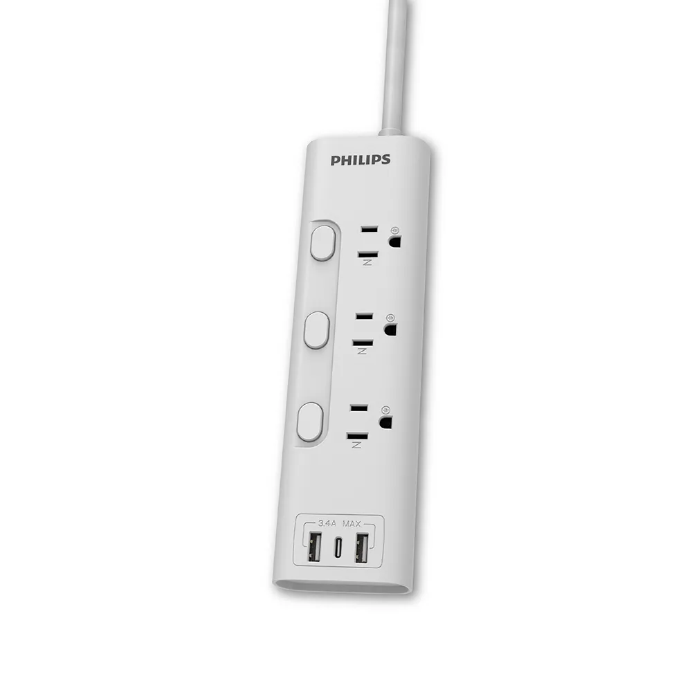 【Philips 飛利浦】新安規 3開3插 3.4A 2USB+Type C延長線1.8米(CHP4736)