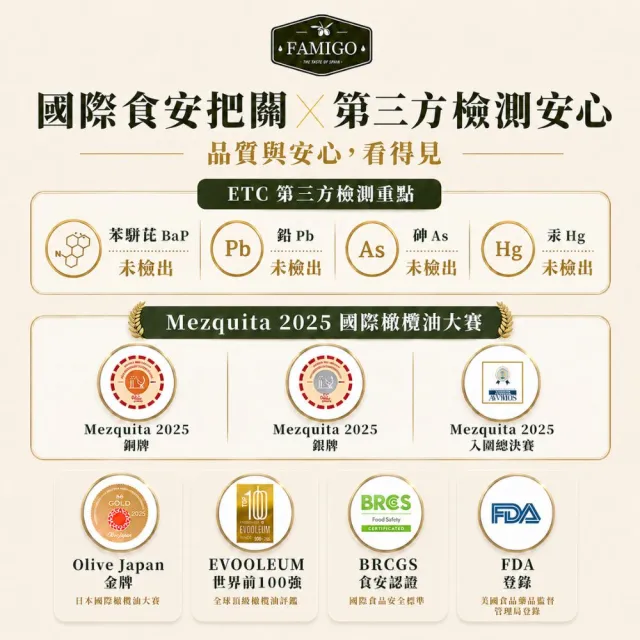 【FAMIGO】法米戈 西班牙原裝 冷壓特級初榨橄欖油 500ml×3入 經典款 (可生飲/酸度小於0.22%/橄欖為Picual)