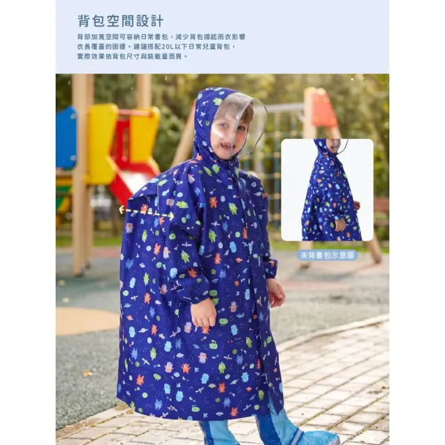 【Brille Brille】兒童前開式 雨衣星球跳跳(粉/藍)書包空間款·輕量透氣·附收納袋 兩色可選