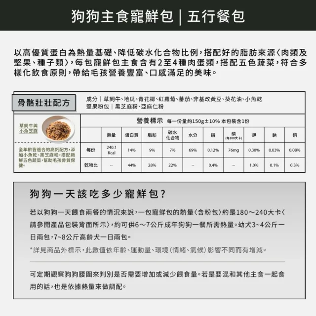 【Natural10 自然食】寵物鮮食主食包-骨骼壯壯配方150g*8入 開封即食寵鮮包(狗鮮食 狗餐包 狗食 營養補鈣)