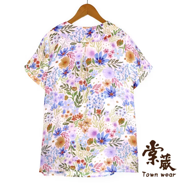 【TOWN’WEAR 棠葳】靜謐花影結飾翻領上衣(女上衣/印花/輕盈/透氣/翻領/優雅)
