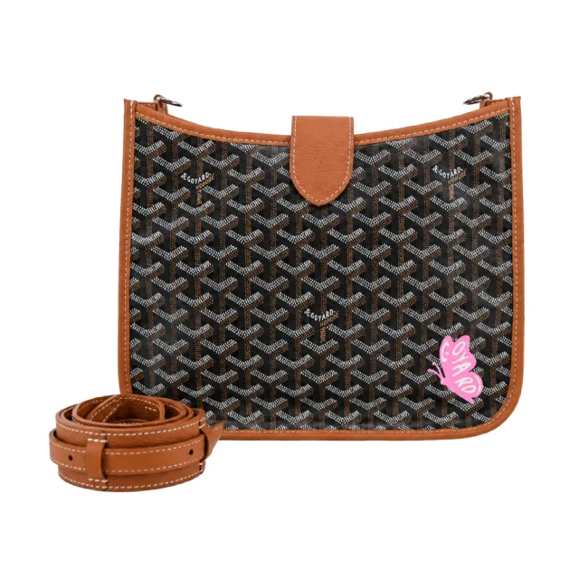 【GOYARD 高雅德】MUSETTE 手繪限定塗料帆布斜背包-黑棕/粉蝴蝶