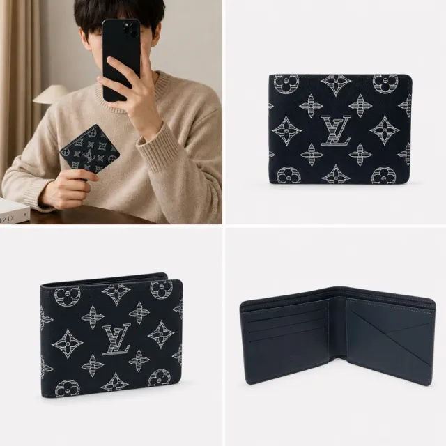 【Louis Vuitton 路易威登】Multiple 深☆色 印花 牛皮 錢包 短夾