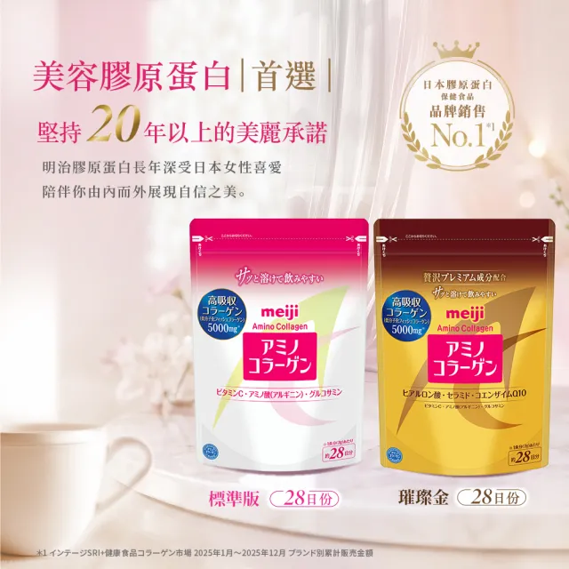 【Meiji 明治】明治膠原蛋白粉璀璨金版28日份袋裝196gx5(膠原蛋白)