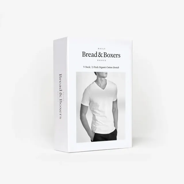 【Bread & Boxers】兩件禮盒組 V-Neck 有機棉男用V領T 白/黑 短袖上衣 素色 禮盒 送禮 情人節