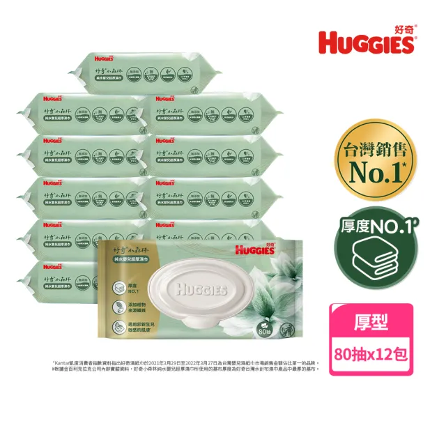 【HUGGIES 好奇】小森林純水嬰兒超厚濕巾80抽x12包x2箱(共24包)