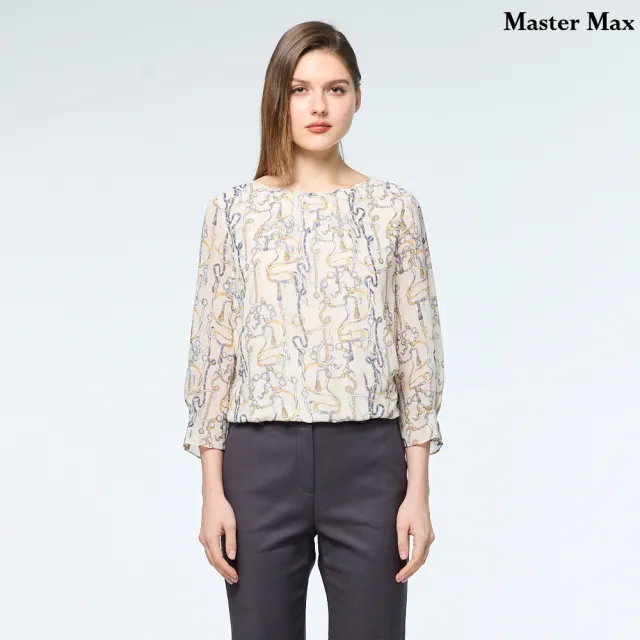 【Master Max】幾何圖形鎖鏈七分袖圓領雪紡上衣(8624001)