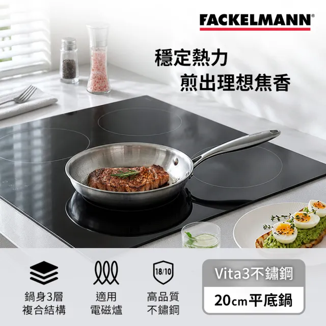 【Fackelmann】Vita3複合導磁不鏽鋼20CM平底鍋(適用電磁爐)