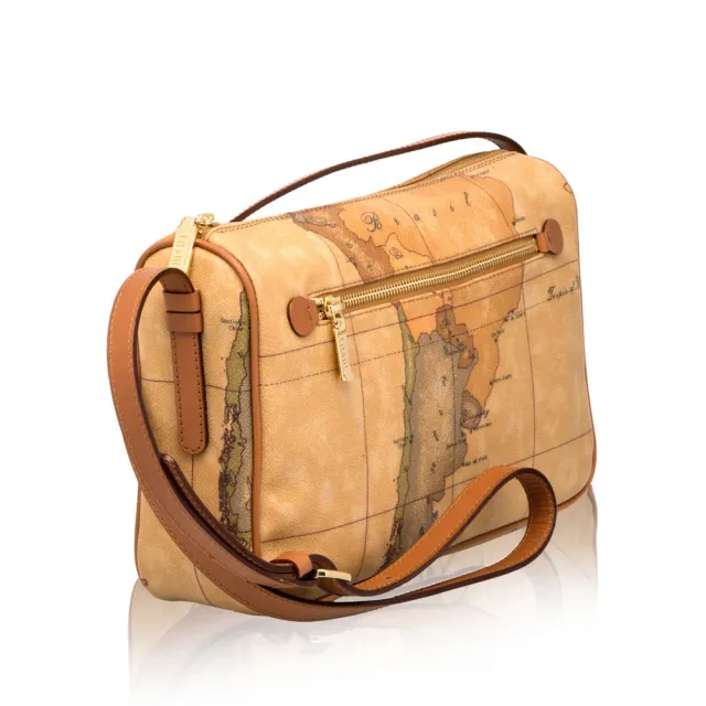 【Alviero Martini】義大利地圖包 橫式拉鍊斜側背包29cm(地圖黃)