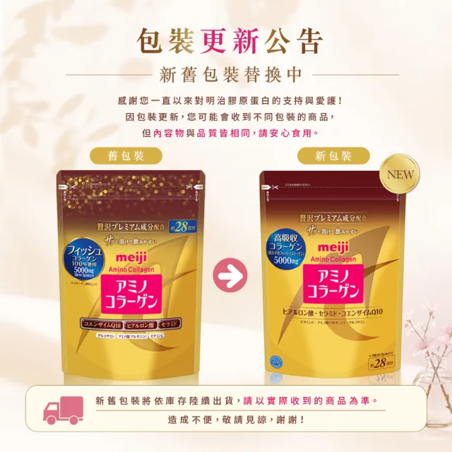 【Meiji 明治】明治膠原蛋白粉璀璨金版28日份袋裝196gx3(膠原蛋白/神經醯胺/Q10)