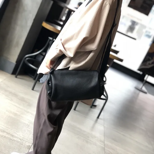 【巴黎精品】現貨+預購 真牛皮側背包圓筒包真皮革隨身小包肩背包(休閒百搭斜背女包包3款a1mk8 C)