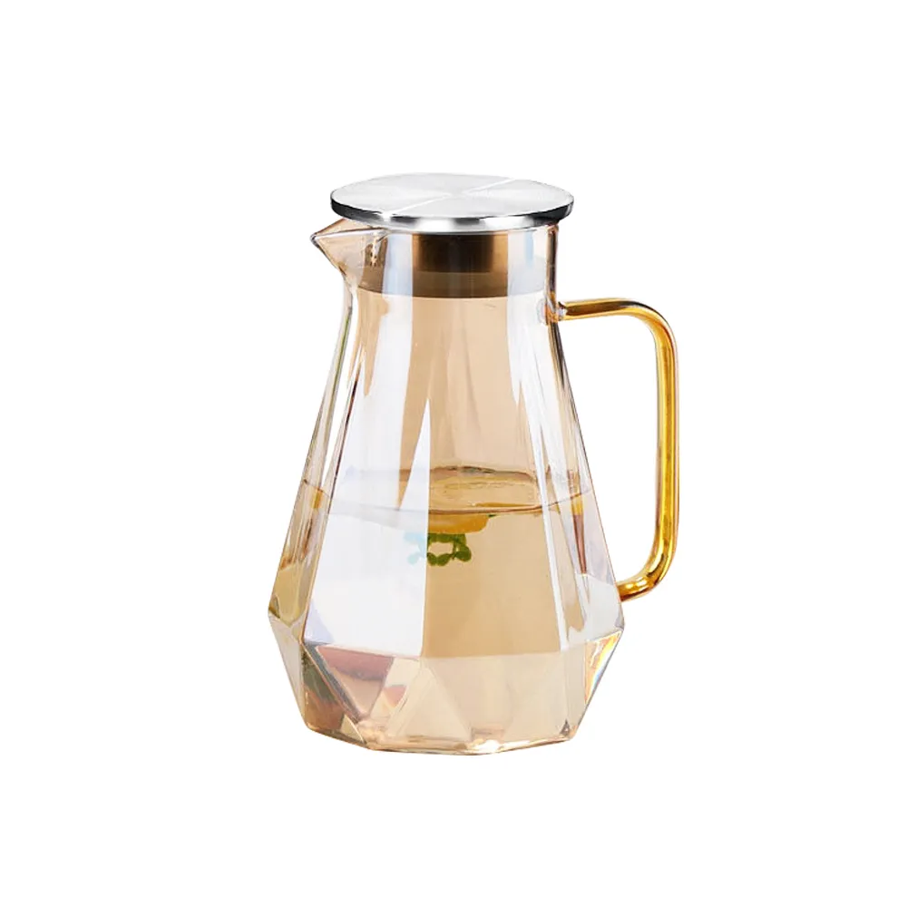 【日本FOREVER】耐熱玻璃時尚鑽石紋玫瑰金不鏽鋼把手水壺(1500ML)