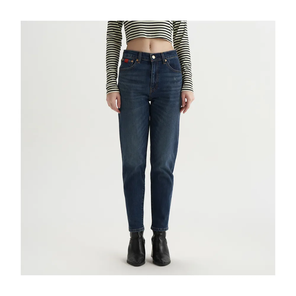 【LEVIS】女款 高腰修身窄管牛仔長褲/深藍染水洗/義大利Candiani頂級赤耳/及踝款/天絲棉 熱賣單品