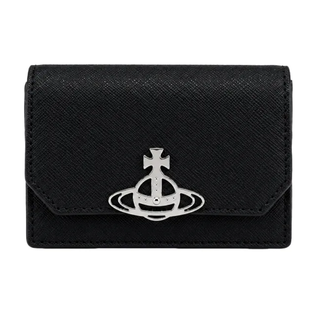 【Vivienne Westwood】簡約土星LOGO防刮卡片夾-黑
