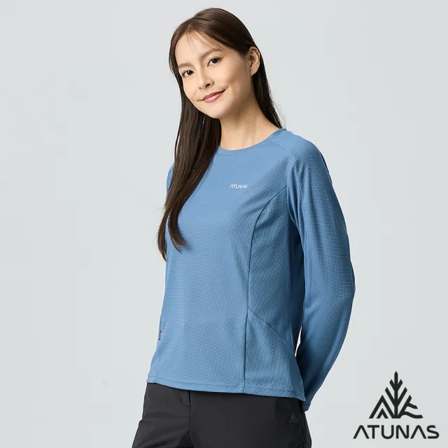 【ATUNAS 歐都納】女款POLARTEC POWER DRY長袖T恤(A1TSGZ02W原力藍/吸濕排汗/抑菌抗臭/抗UV/透氣/戶外)