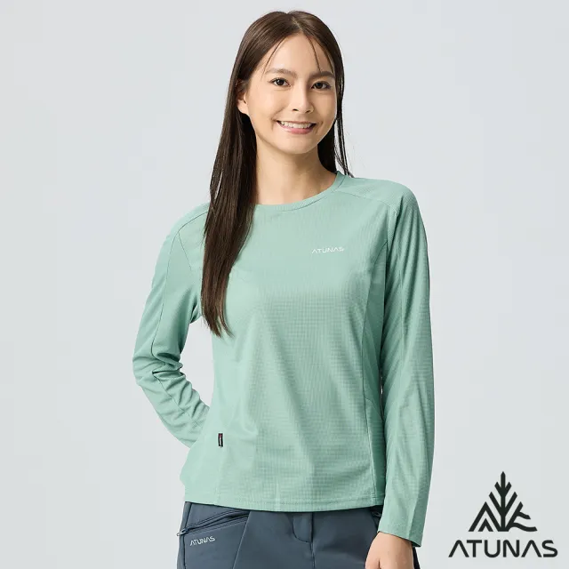 【ATUNAS 歐都納】女款POLARTEC POWER DRY長袖T恤(A1TSGZ02W霧綠/吸濕排汗/抑菌抗臭/抗UV/透氣/戶外)