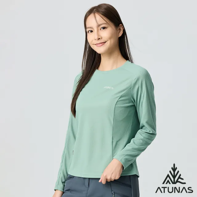 【ATUNAS 歐都納】女款POLARTEC POWER DRY長袖T恤(A1TSGZ02W霧綠/吸濕排汗/抑菌抗臭/抗UV/透氣/戶外)