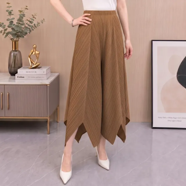 【巴黎精品】三宅風皺褶衣服摺褲寬鬆闊腿褲寬褲高級摺衣彈力長褲顯瘦折衣大碼(女褲子3色k1ab40)