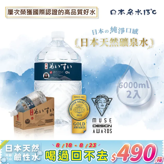 【JKKWATER】日本名水13°C 進口礦泉水 6000mlx2入/箱(日文款;官方直營)