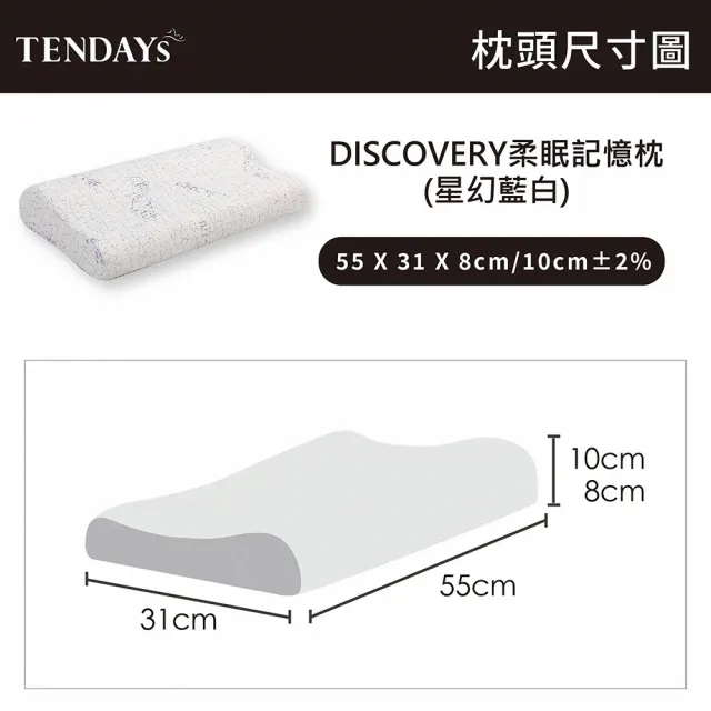 【TENDAYS】DISCOVERY柔眠枕 2入組(星幻藍白 8/10cm任選 記憶枕 人體工學)
